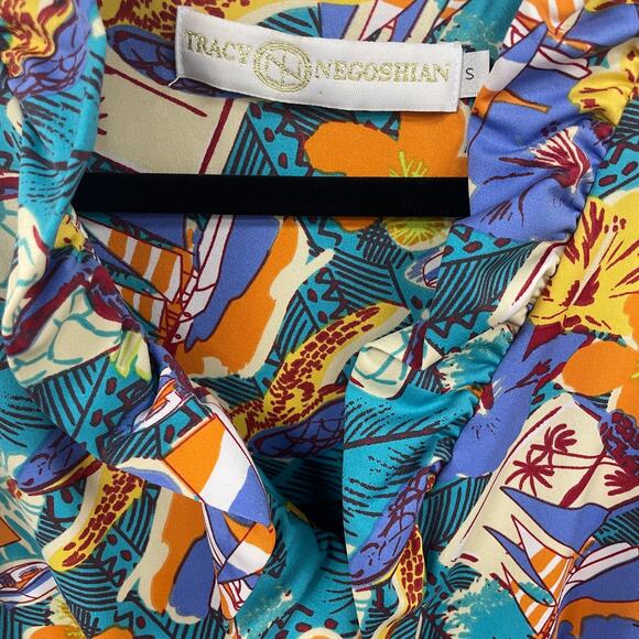 Tracy Negoshian Ruffle Sleeve Hawaiian Themed Shift Dress Womens Small - Picture 5 of 7